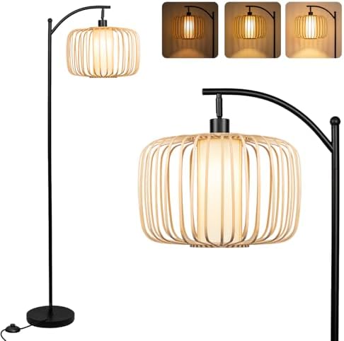 LALISU Standing Floor Lamp for Living Room, Linen Shade Floor Lamp, Brown