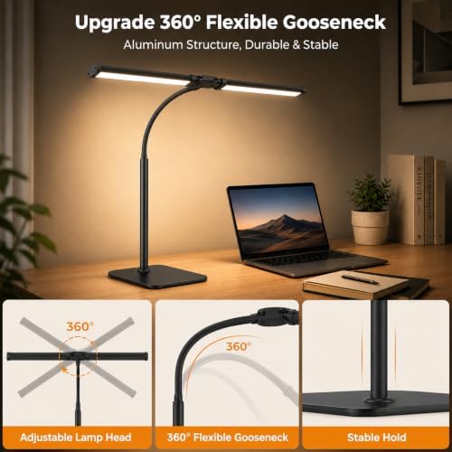 24-Inch Double Head LED Desk Lamp with Base, 15W Architect Desk Light