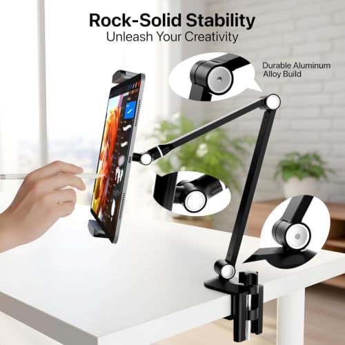iPad Stand, Tablet Stand 360° Swivel, Aluminum Desk Mount 6.3-16", Black