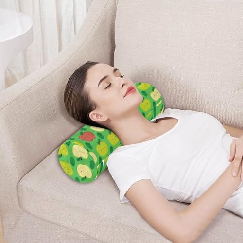 Yuiboo Cylinder Neck Roll Pillow, Fruit Face Green Orthopedic Round Pillows Memory Foam with Cover Knees Support for Massage Table