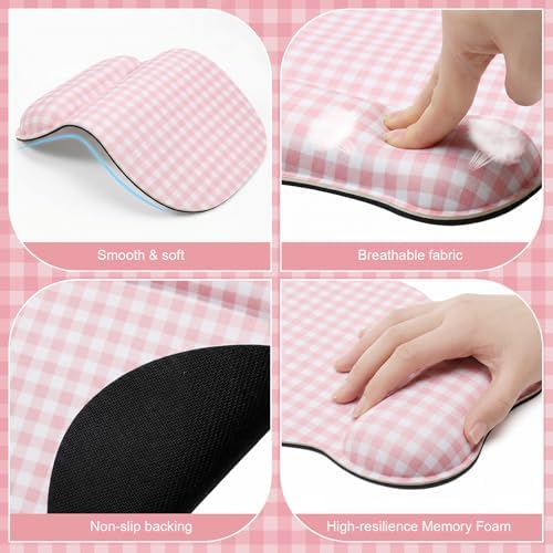 Sabary Pink Gingham Mouse Pad with Wrist Rest Checkered Mouse Pad