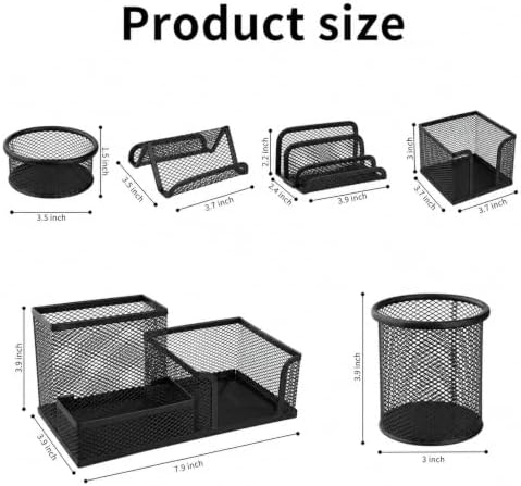 6 Pack Mesh Metal Desk Organizer Office Stationery Storage Set