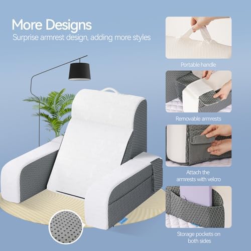Kayfia Reading Pillow, Gel Memory Foam Back Rest Pillow, 19", White