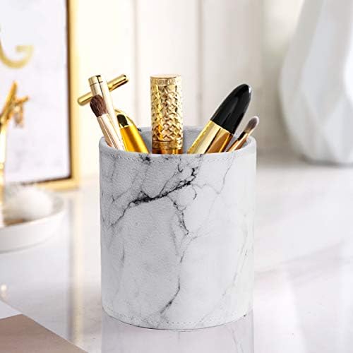 Pen Holder, Cup for Desk Marble Pattern Pencil Holder for Adults Kids Luxury Leather Desk Organizer Makeup Brush Holder for Office, Classroom, Home, Marble