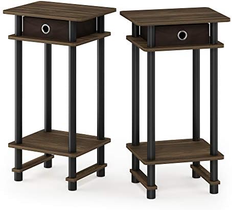 Furinno Turn-N-Tube Toolless Set of 2 Side Table, 3-Tier, Brown Walnut