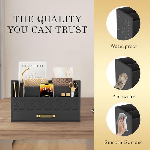 Bamboo Mail Organizer Countertop Pen Holder Wooden Desktop Storage Drawers