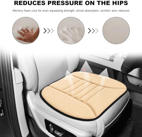 Car Seat Cushion, 1.2" Thick Comfort Memory Foam Auto Seat Pad with Non Slip Bottom, Breathable Driver Seats Pillow Pressure Relief Chair Cushion for Vehicle Office Home (Beige)