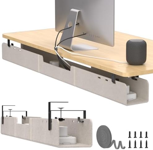 No-Drill Under Standing Desk Cable Management,47.2" L,Beige
