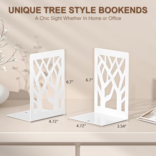 VFINE Withe Bookend 6-Piece, Tree Design Bookends for Shelves, Metal Book Ends for Desk, Decoration Stylish Bookshelf Bookends for Home Office School Supplies