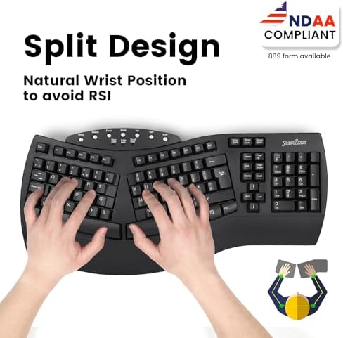 Perixx Periboard-612B Wireless Ergonomic Split Keyboard with Dual Mode 2.4G and Bluetooth Feature, Compatible with Windows 11 and Mac OS X System, Black, US English Layout