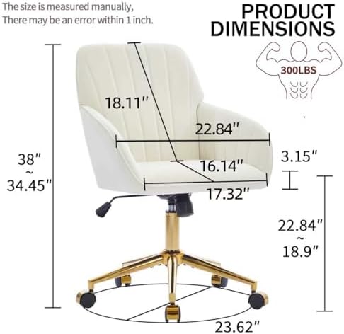 Adjustable Home Office Desk Chair with Gold Metal Base and Memory Foam Seat