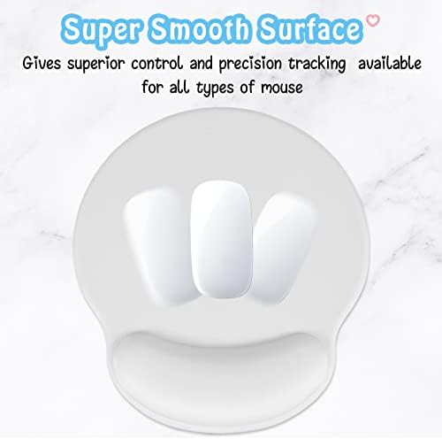 Hsurbtra Ergonomic Mouse Pad with Wrist Rest Support, Gel Mouse Pads with Non-Slip PU Base, Pain Relief Memory Foam Computer Mat, Cute Office Supplies Desk Decro Accessories, Ivory White