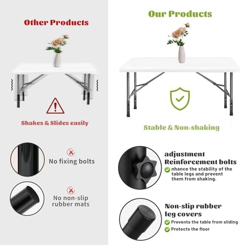 Table Legs Extensions for Straight/Bent Folding Tables, Metal Folding Table Leg Extenders, Rubber Base for More Stability, 2-Level Height Adjustable Furniture Risers (3.6"/ 5.2"(4 Pack))
