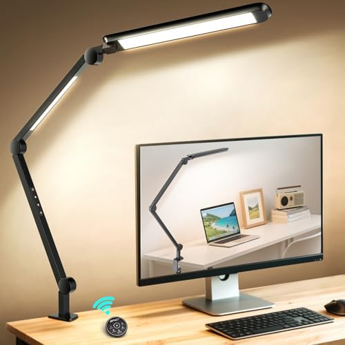 LED Desk Lamp with Clamp, Dual Light Adjustable Puzzle Light with Remote