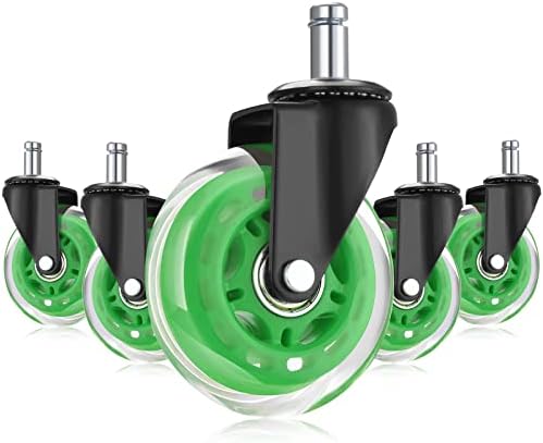 Hivexagon Office Chair Caster Wheels Replacement Set of 5, Heavy Duty Universal Quiet Rolling Casters 3 inch Fit Standard Office Chair for Hardwood Floors, Tiles and Carpet (Green)