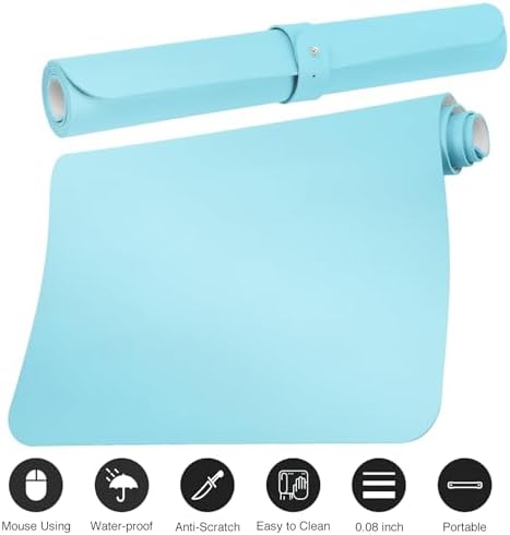 Boutilon Leather Desk Pad Protector,Non-Slip Mouse Pad,Laptop Desk Pad,Office Mouse Mat,Waterproof Leather Desk Blotter,Desk Writing Pad for Office and Home (XL-Light Blue,35.4"x 15.7")