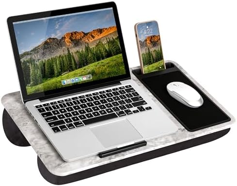LAPGEAR Home Office Lap Desk – White Marble, Fits 15.6” Laptops