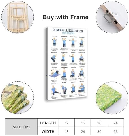 Dumbbell Exercises for Seniors 16 Step Seated And Standing Strength Workout Balance Stability Training Canvas Poster Wall Art for Living Room Bedroom Decor Frame 16x24inch