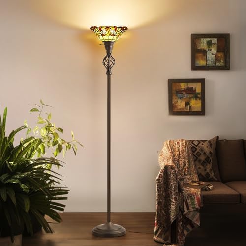 GyroVu Torchiere Floor Lamp for Living Room, Tiffany-Style Reading Light