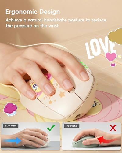 My Little Pony Ergonomic Vertical Mouse, VM01 Dual-Mode (2.4GHz/Bluetooth) Wireless Silent Mouse with LED Battery Indicator, 6 Buttons Silent Clicking Mouse for Wrist Comfort, PC, Laptop, Mac(Cream)