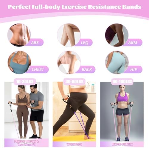 WIKDAY Exercise Resistance Bands with Handles for Working Out Workout Bands Set with Door Anchor for Physical Therapy, Yoga, Pilates
