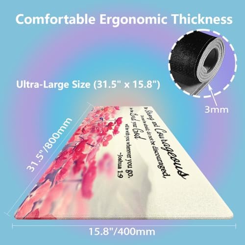 Be Strong and Courageous Joshua 1:9 Large Mouse Pad, Pink Lotus Desk Mat