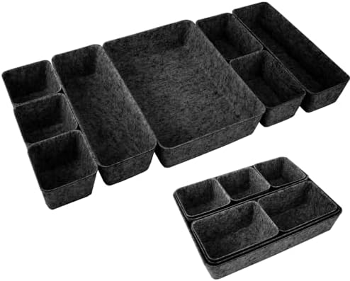Felt Desk Drawer Organizer, 8pcs Shallow Storage Trays Bins, Office Accessories Box Inserts College Jewelry & Makeup Boxes Containers(Black)