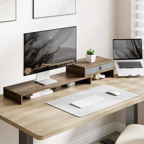 Fenge Triple Monitor Stand with Storage Drawer, Adjustable Length and Angle