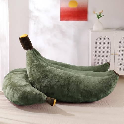 Banana Bean Bag Chair with Ottoman, Floor Sofa Bed with Footrest, Comfy Convertible Lounger for Adults, Plush Couch for Bedroom, Living Room or Dorm, L-DarkGreen