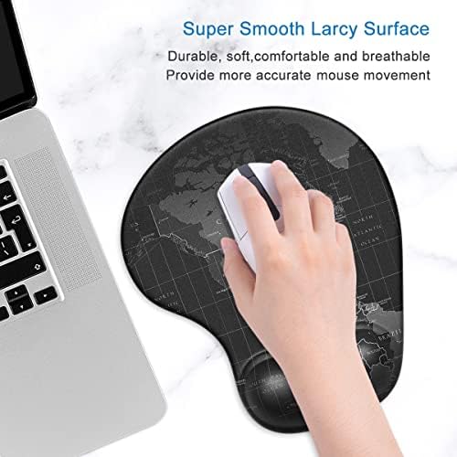 ITNRSIIET Ergonomic Mouse Pad with Gel Wrist Support Small Wrist Rest Smooth Surface Non-Slip PU Base Comfortable Office Supplies Pain Relief, 8.7 x 7.2 inches, Map