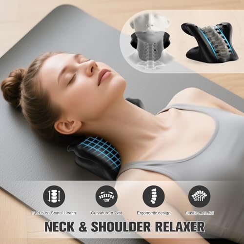 Neck Stretcher & Cervical Traction Pillow, TMJ & Shoulder Relief, Black