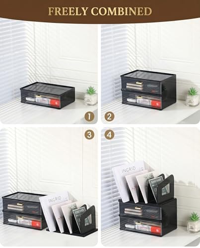 LALOBLUE Acrylic Desk Organizer with Drawer and Vertical File Holder, Desk Organizers and Accessories, Multi-Functional Office Supplies Organizer for Home or Work Desk, Black