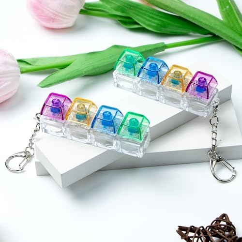 2 PCS Keyboard Fidget Toy, Keyboard Fidget Keychain 4-in-1 Keyboard Decompression Button Finger Clicker Toys, Button Stress Relief Fidget Gifts to Relief Stress (Green Blue Yellow Purple)