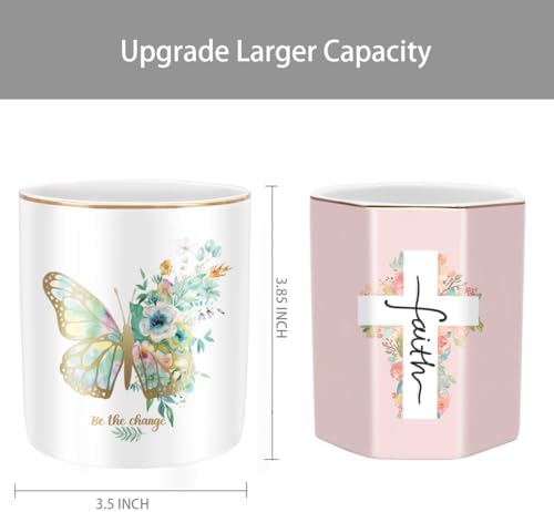Cute Pen Holder for Desk, Ceramic Durable Pencil Cup, Simple&Modern Style Makeup Organizer, Multifunctional Office Supplies for Home, Kids and School, Butterfly Pattern