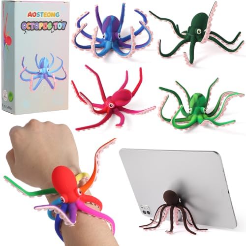 Octopus Fidget Toy with Suction Cups – Silicone Stress Relief and Sensory Play Desk Toy, Bendable Tentacles for Creative Poses, Portable Gift for Kids, Teens and Adults (1 Pc-Rainbow)