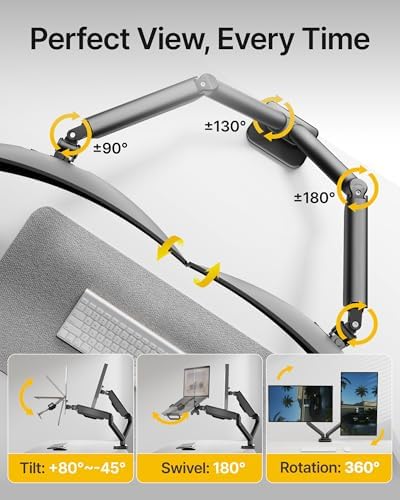 monTEK Dual Arm 2-in-1 Desk Mount, Laptop & Monitor, Fits 12–18" Laptops