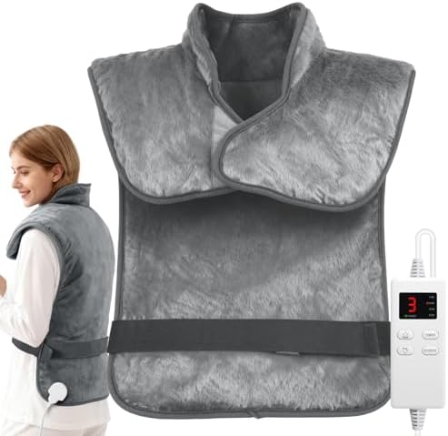 Heating Pad for Back Pain Relief, 24"x33" Wearable Electric Heat Wrap for Neck Shoulders Back, 6 Heat Levels & 4 Timers, Auto-Off, Gift for Mom Dad Women Men