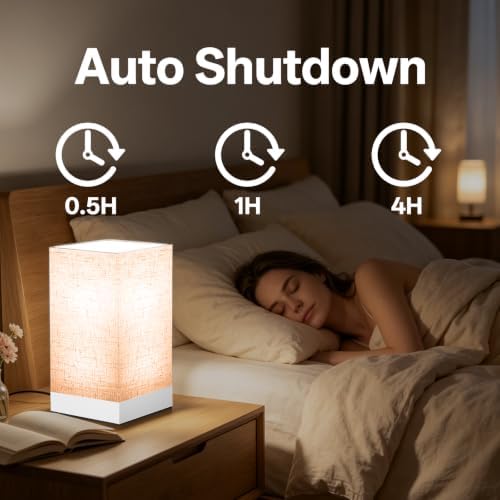 Bedside Table Lamp, 9W EyeCare LED Night Light, 3 Color Temp & Stepless Dim