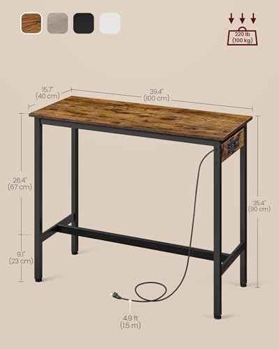 VASAGLE Bar Table with Power Outlets, Computer Desk, 39.4" W