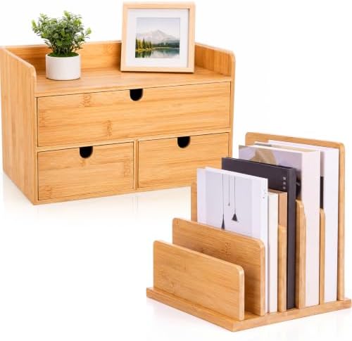 Gilprop 2 Pcs Bamboo Desk Organizer and Desk File Mail Organizer Countertop
