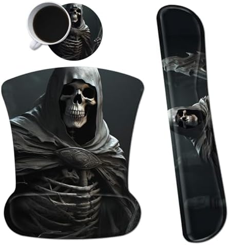 3Pcs Ergonomic Memory Foam Keyboard Wrist Rest Pad Set, Cool Skull
