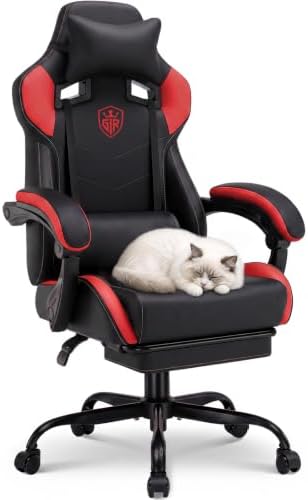GTPLAYER Gaming Chair with Footrest, High Back Computer Chairs for Adults with Linkage Armrest Lumbar Support Heavy Duty 350lbs Ergonomic Swivel PC Game Chair for Office, Red