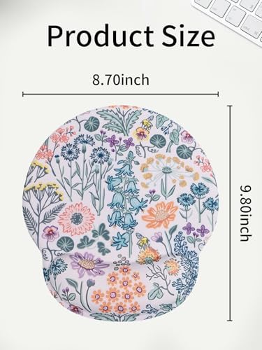 Seorsok Cute Colorful Floral Mouse Pad with Gel Wrist Support Mouse Pad,Ergonomic Aesthetic,Comfortable Mousepad for Office Game Work Computer,Pain Relief Mousepad with Non-Slip Silicone Base,Beige