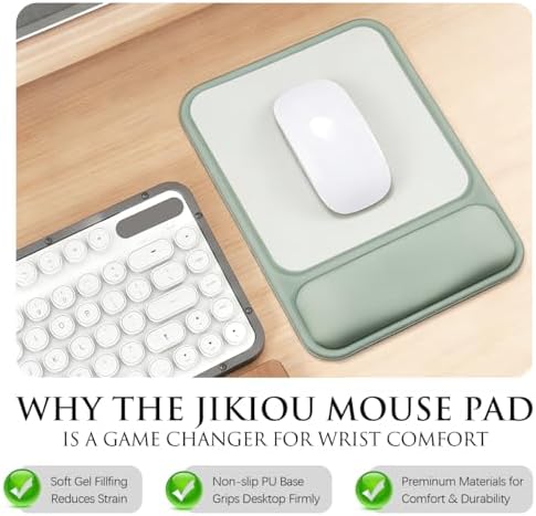 JIKIOU Ergonomic Mouse Pad with Gel Wrist Rest, 10 x 7.25 in, Green