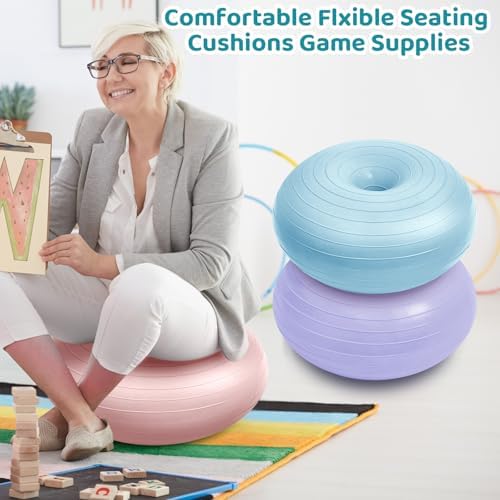 Lewtemi 1/2/3 Pcs Flexible Seating for Classroom Elementary 20 Inch Yoga Ball Chair for Kids Wobble Chair for Sensory Kids Large Donut Ball Seats with Inflator for School Office