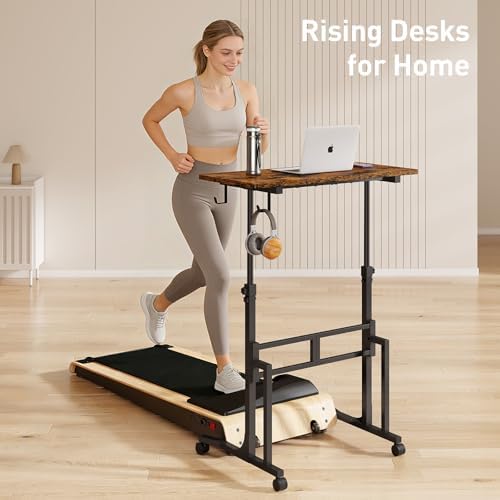 ikkle Standing Desk with Wheels,Hooks and Drawer,Adjustable Treadmill Desk
