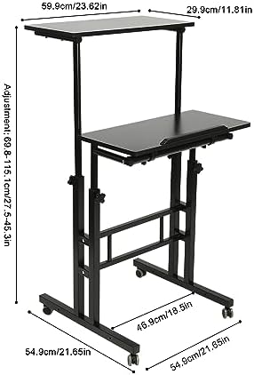 Small Standing Desk, Mobile Rolling Computer Desk, Portable Stand Up Desk with Wheels, Adjustable Height Sit Stand Home Office Desk, 23.6" L x 21.6" W (Black)