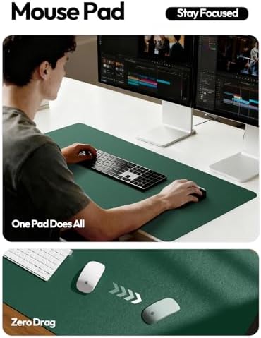 YSAGi Leather Desk Pad Protector, Office Desk Mat, Large Mouse Pad, Non-Slip PU Leather Desk Blotter, Laptop Desk Pad, Waterproof Desk Writing Pad for Office and Home (Seafoam Green, 23.6" x 13.8")