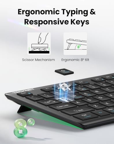TECKNET 2.4G Rechargeable Ultra-Slim Wireless Keyboard and Mouse Combo