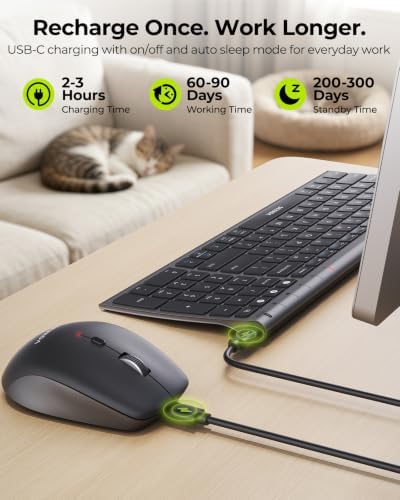 seenda COE401 3-Device Bluetooth Keyboard Mouse Combo, Silent, Black Gray